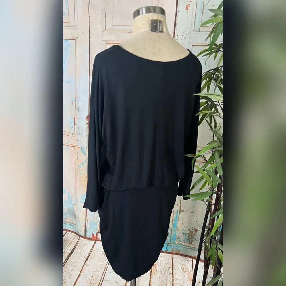 New! VENUS Black Short Stretchy Ruched Detail Blouson Dress - Picture 8 of 9
